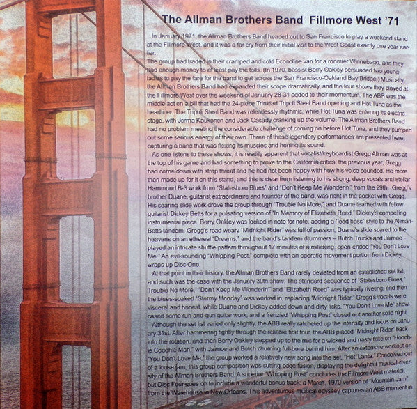 THE ALLMAN BROTHERS- FILLMORE WEST 1-31-71 - 2LP - LIMITED EDITION R.S. 2020 MINT* - USED VINYL