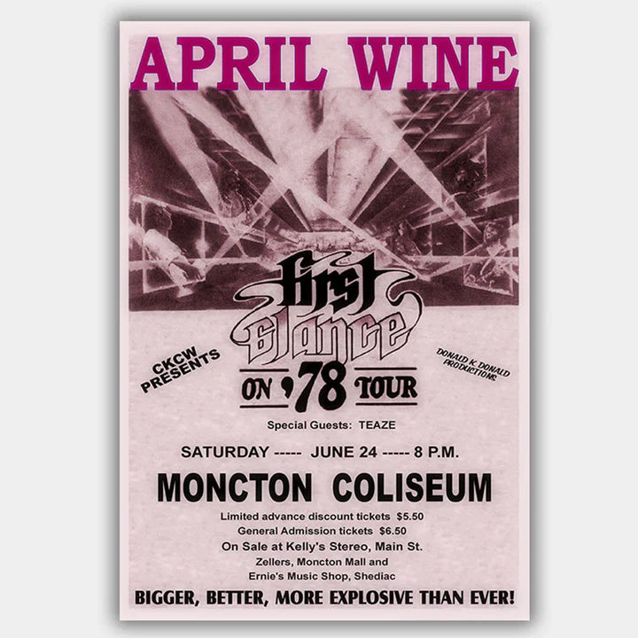 APRIL WINE WITH TEAZE - TOUR 1978 - CONCERT POSTER - 13" X 19"