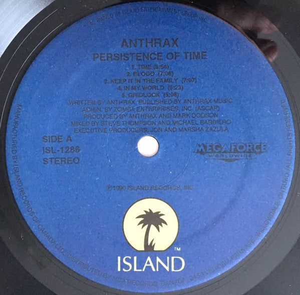 ANTHRAX - PERSISTENCE OF TIME - 1990 ORIGINAL PRESSING - NM* - USED VINYL