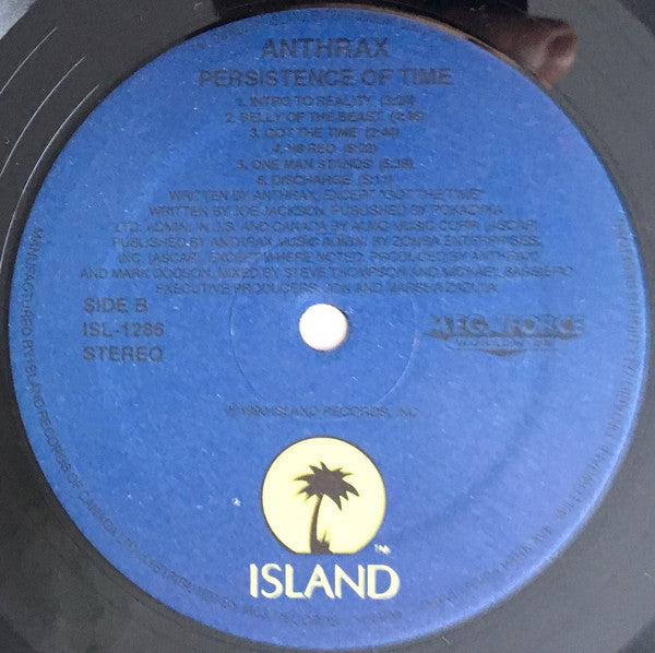ANTHRAX - PERSISTENCE OF TIME - 1990 ORIGINAL PRESSING - NM* - USED VINYL