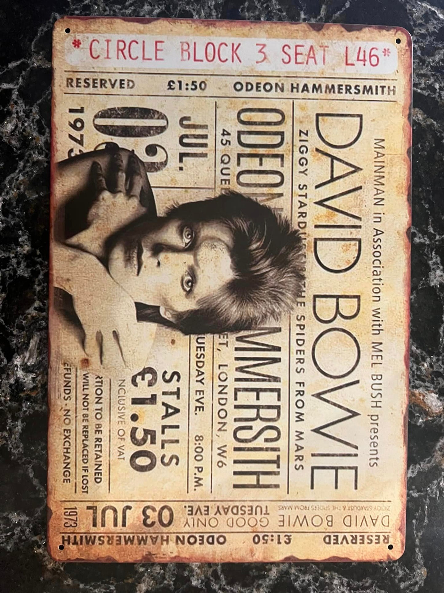 DAVID BOWIE - HAMMERSMITH - TIN SIGN