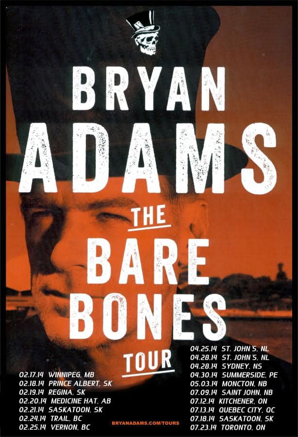 ADAMS, BRYAN - BARE BONES TOUR 2014 - 13" X 19" - CONCERT POSTER