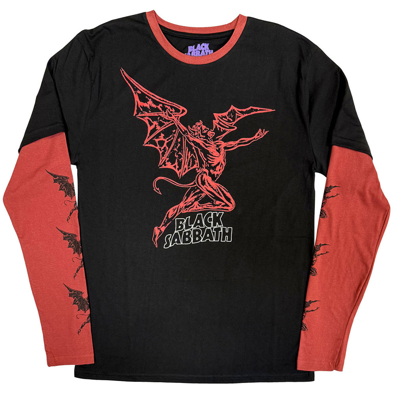 BLACK SABBATH LONG SLEEVE TWO TONE RED/BLACK - WAVY LOGO - TSHIRT