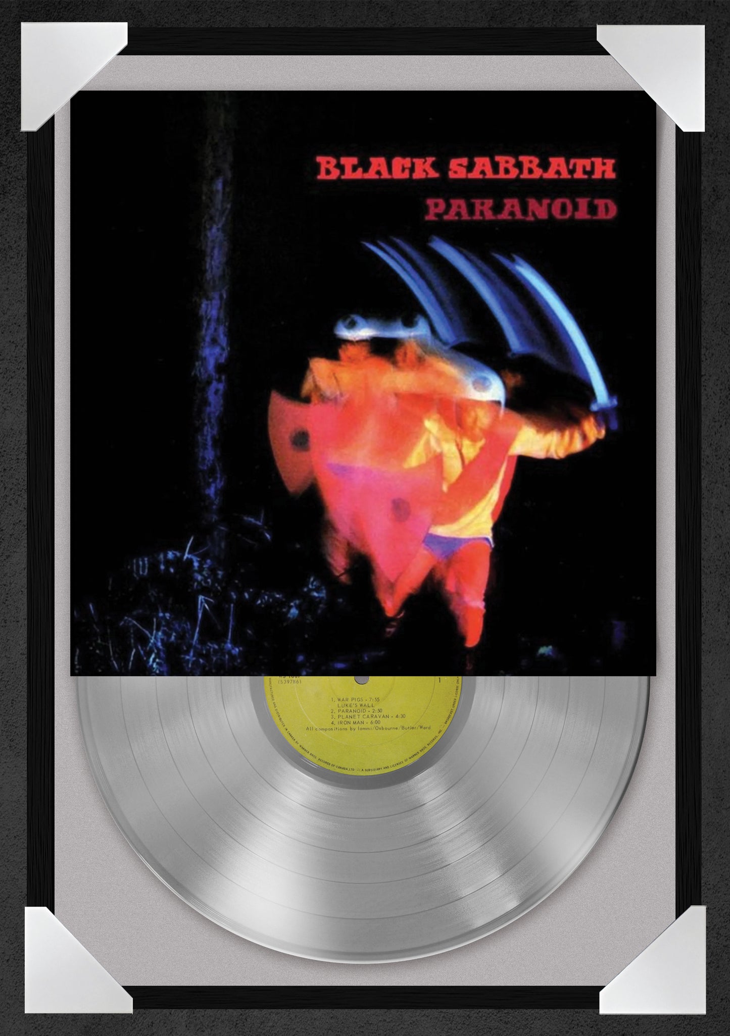 BLACK SABBATH - PARANOID - 12x18" GLASS FRAMED RECORD POSTER