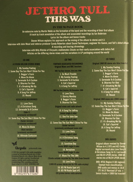 JETHRO TULL - THIS WAS 50TH ANNIVERSARY EDITION - CD/DVD BOOK BOXSET THE ORIGINAL 1968 ALBUM REMIXED TO STEREO WITH 4.1 SURROUND SOUND BY STEVEN WILSON - *M UCD