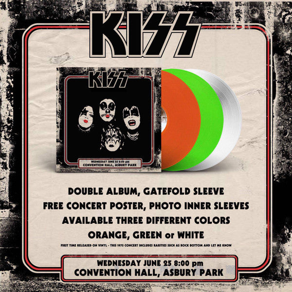 KISS - ASBURY PARK 1975 - 2 LP WITH CONCERT POSTER - LIMITED EDITION WHITE VINYL (BOOTLEG)- LP AND FULL COLOUR TOUR POSTER - USED VINYL