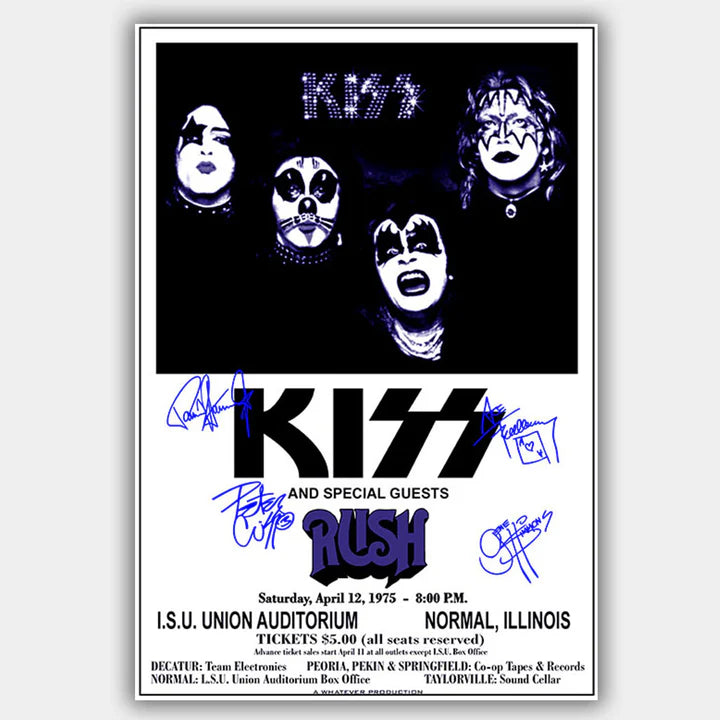 Kiss with Rush (1975) - Concert Poster autographed - 13 x 19 inches