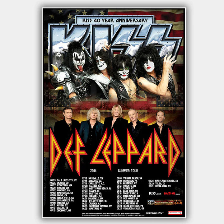 Kiss with Motley DEF LEPPARD (2014) - Concert Poster - 13 x 19 inches