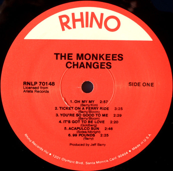 THE MONKEES - CHANGES (1986 RE-ISSUE) - PERFECTLY CLEAN COPY AND EXCELLENT COVER - USED VINYL