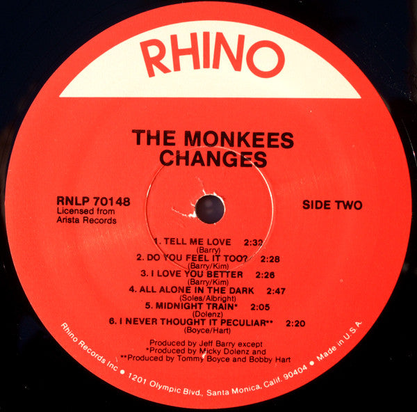 THE MONKEES - CHANGES (1986 RE-ISSUE) - PERFECTLY CLEAN COPY AND EXCELLENT COVER - USED VINYL