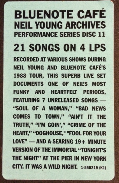 NEIL YOUNG AND BLUE NOTE CAFE - BLUE NOTE CAFE - 4 LP BOXSET LIMITED NUMBERED EITION - NM* - USED VINYL