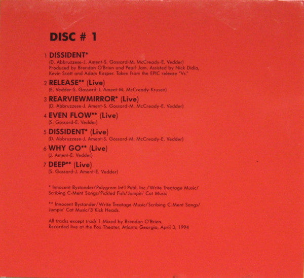 PEARL JAM - DISSIDENT - LIVE IN ATLANTA - 1994 DISC1 - UCD