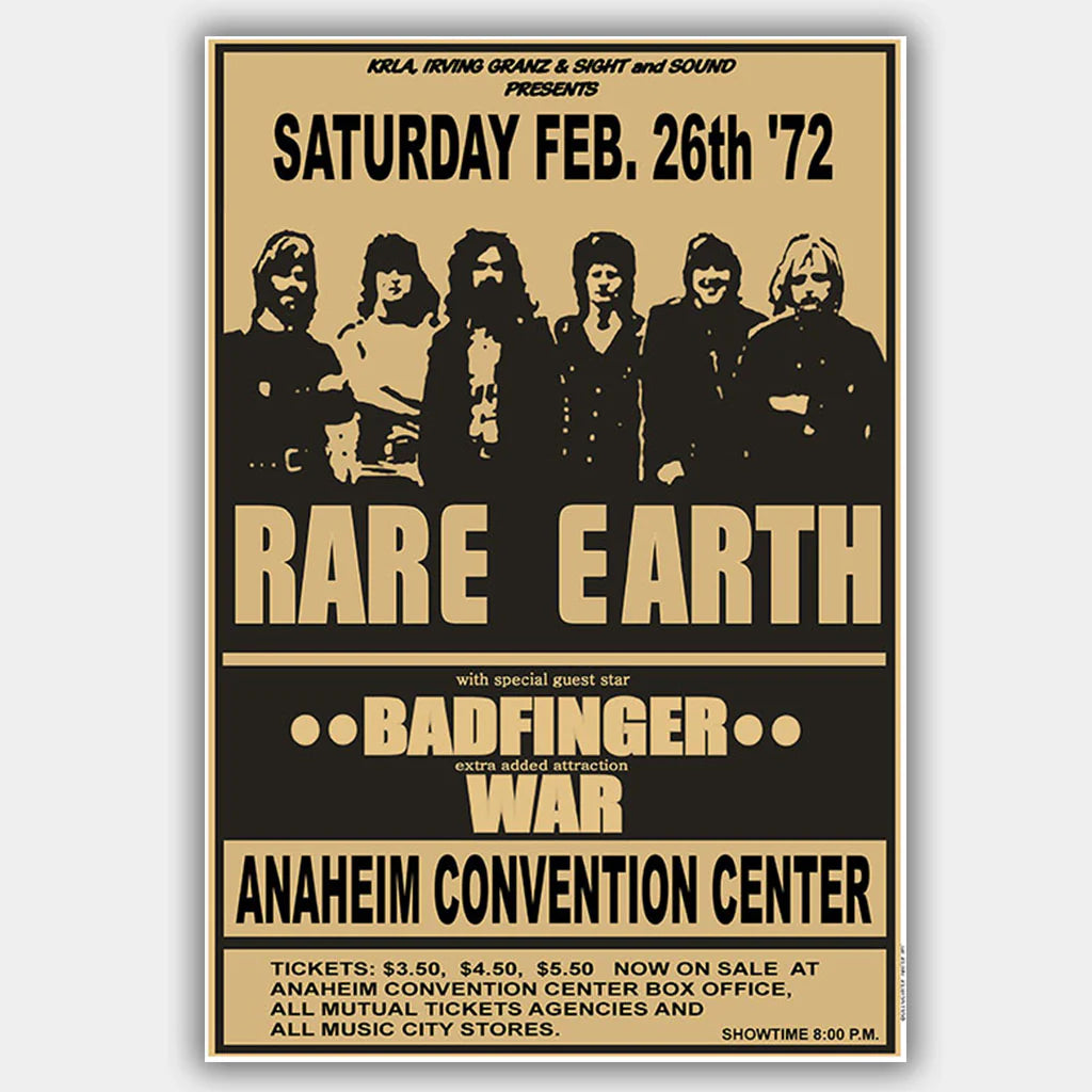 Rare Earth with Badfinger & War (1972) - Concert Poster - 13 x 19 inches