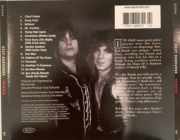 OZZIE OSBOURNE/RANDY RHOADS TRIBUTE - 2LP ON 1CD - NEW CD