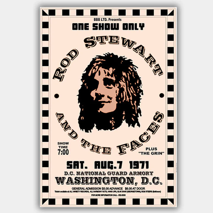 Rod Stewart & Faces with The Grin (1971) - Concert Poster - 13 x 19 inches