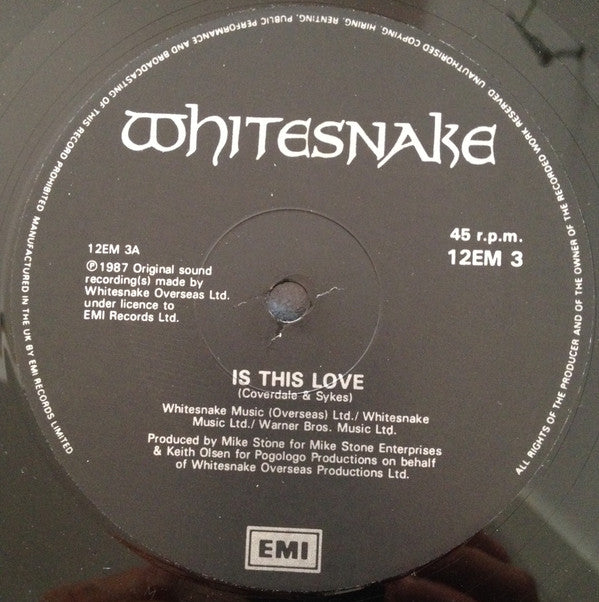 WHITESNAKE - IS THIS LOVE - ORIGINAL 1987 PRESSING - 12" SINGLE 45RPM - U.K. IMPORT* - USED VINYL