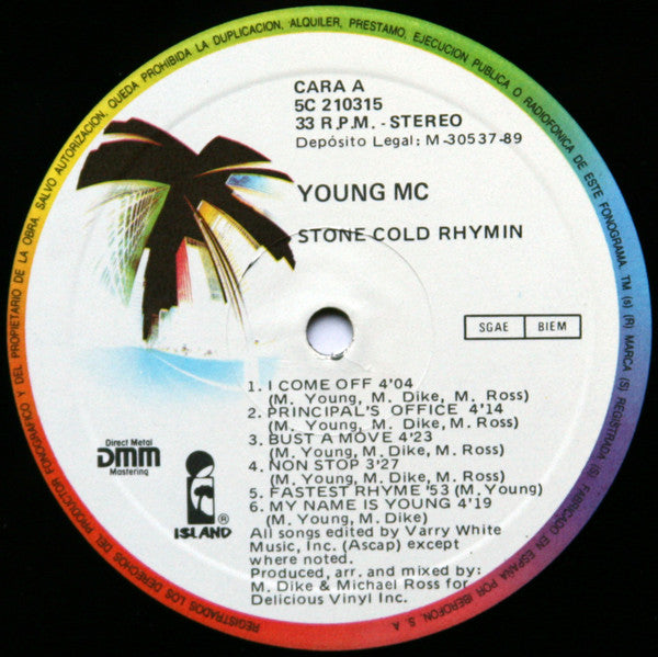 YOUNG M.C - STONE COLD RHYMIN' - ORIGINAL 1989 PRESSING - VERY CLEAN COPY AND COVER VG++ - USED VINYL
