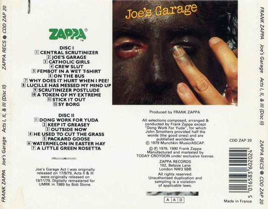 FRANK ZAPPA - JOE'S GARAGE ACTS I, II, III ALTERNATE CD - 2CD USED CD