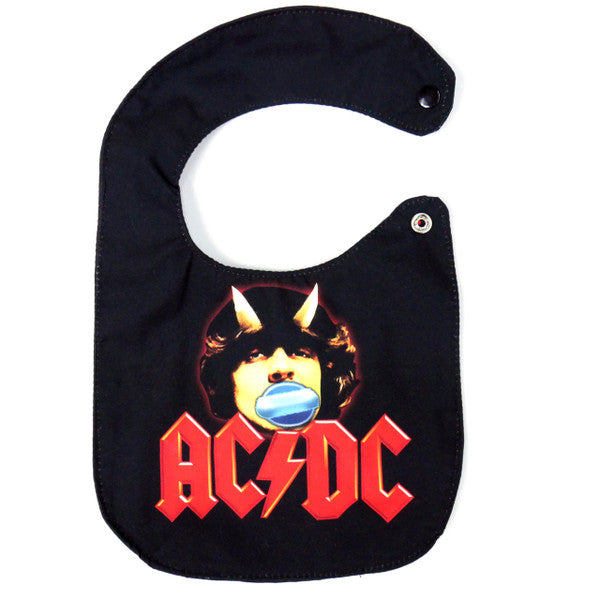 AC/DC- ANGUS YOUNG SATIN LINED BABY BIB