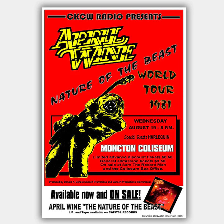 APRIL WINE WITH HARLEQUIN - NATURE OF THE BEAST WORLD TOUR 1981 CONCERT POSTER 13 X 19"