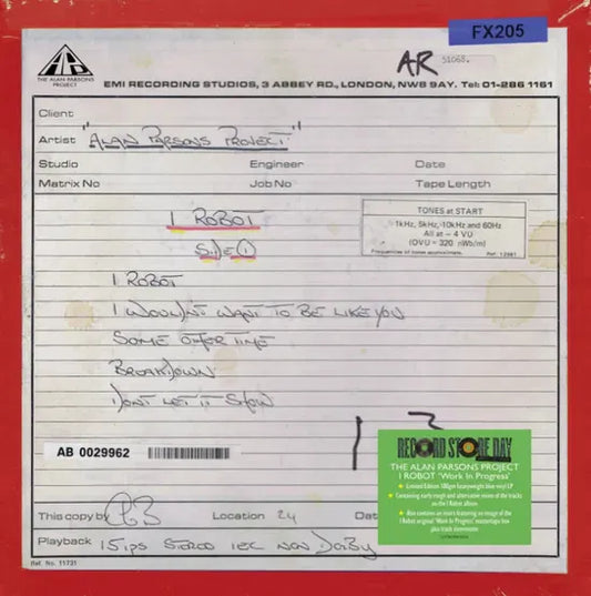 ALAN PARSONS PROJECT - I ROBOT ' WORK IN PROGRESS' - RSD 2025 LIMITED EDITION BLUE VINYL - NV