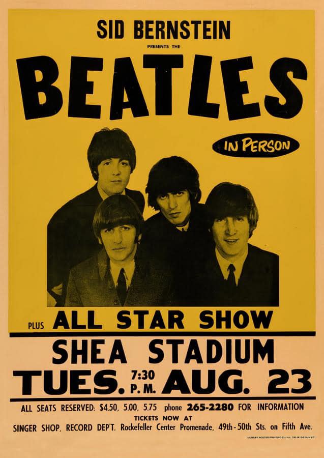 BEATLES - SHEA STADIUM 1965 - CONCERT POSTER - 13" X 19"