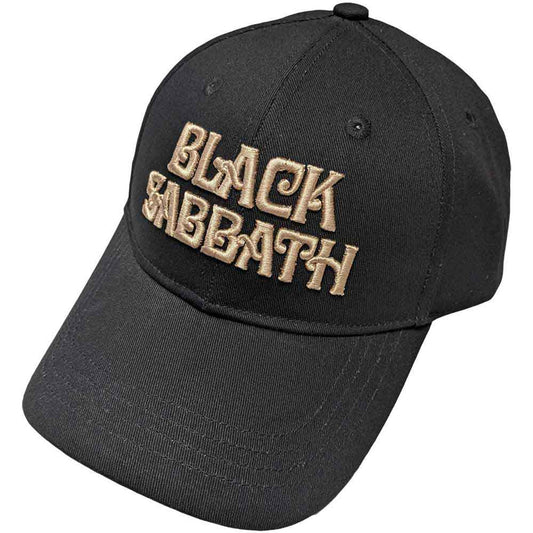 BLACK SABBATH BEIGE ON BLACK TEXT LOGO BALLCAP - FULLY KICENSED  MERCH - HAT
