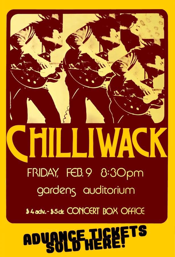 CHILLIWACK - 1972 VERNON BC - 13" X 19" - CONCERT POSTER