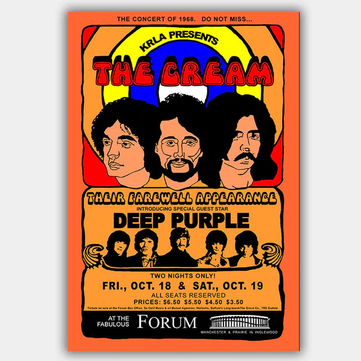 Cream with Deep Purple (1968) - Concert Poster - 13 x 19 inches