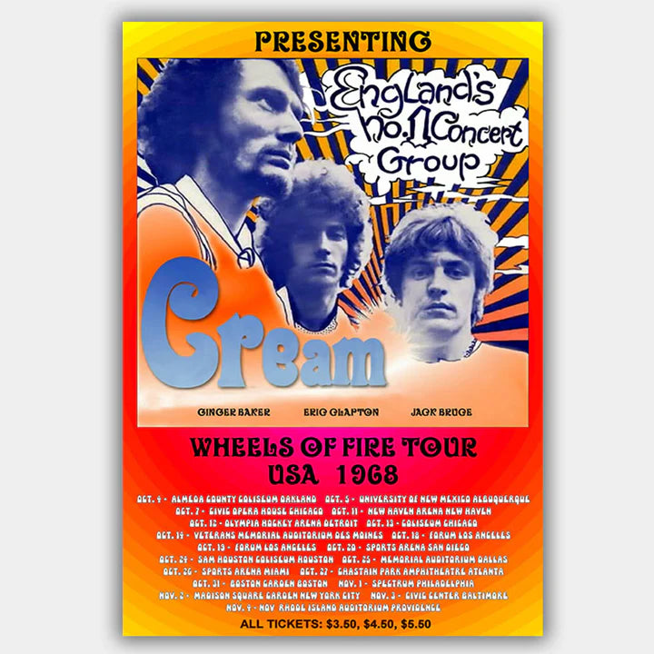 Cream (1968) - Concert Poster - 13 x 19 inches