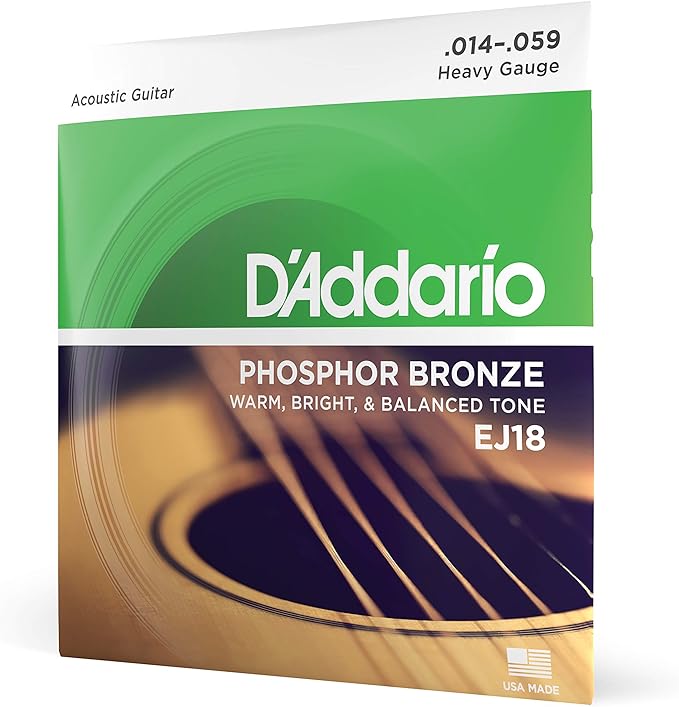 GUITAR STRINGS - D'ADDARIO ACOUSTIC GUITAR -  BRONZE, EJ18 - .014-.059 HEAVY GAUGE   - Accessories