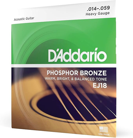 GUITAR STRINGS - D'ADDARIO ACOUSTIC GUITAR -  BRONZE, EJ18 - .014-.059 HEAVY GAUGE   - Accessories