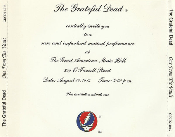 GRATEFUL DEAD - ONE FROM THE VAULT - 2 CD SET *UK - 1991 - (*NM) - USED CD
