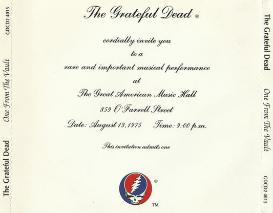 GRATEFUL DEAD - ONE FROM THE VAULT - 2 CD SET *UK - 1991 - (*NM) - USED CD