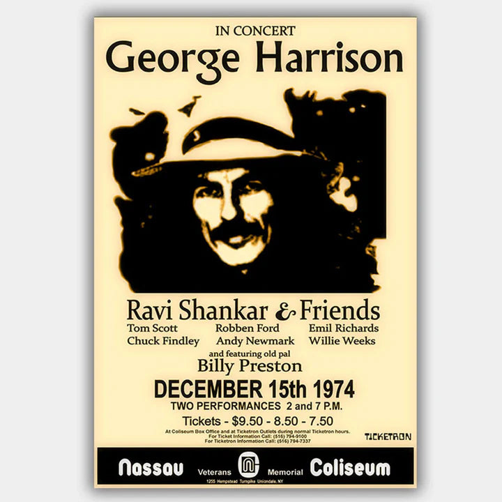 HARRISON, GEORGE WITH RAVI SHANKAR 1974 - CONCERT POSTER 13 X 19"