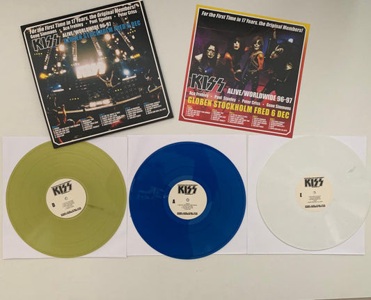 KISS - GLOBEN STOCKHOLM FRED 6 DEC 3 × Vinyl, LP, Album, Limited Edition, Blue, Yellow & White - BOOTLEG (ONLY 300 PRIINTED) - *NM WITH COLOUR PHOTO PAGE INSERT - USED VINYL