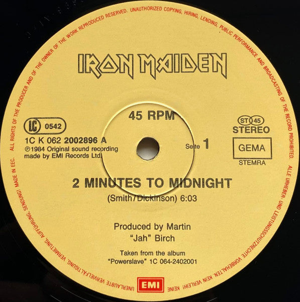 IRON MAIDEN - 2 MINUTES TO MIDNIGHT - 12" SINGLE *IMPORT - USED VINYL