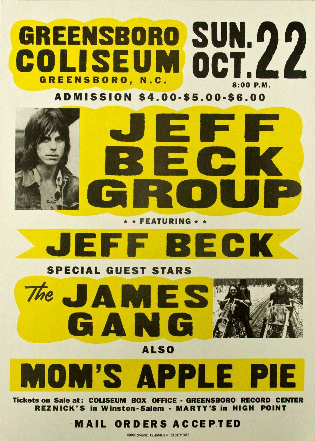 BECK, JEFF GROUP - GREENSBORO COLLESIUM NC - CONCERT POSTER 13 X 19"