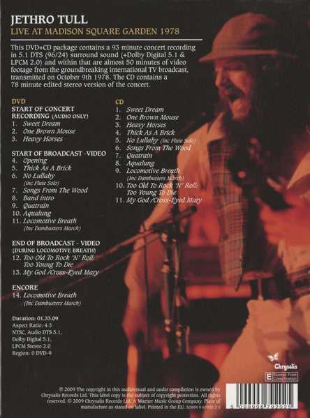 JETHRO TULL - MADISON SQUARE GARDEN 1978 - CD/DVD BOOK BOXSET *NM - USED CD