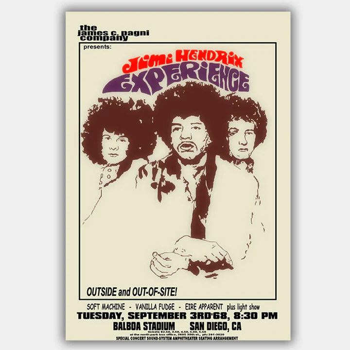 HENDRIX, JIMI with Vanilla Fudge (1968) - Concert Poster - 13 x 19 inches