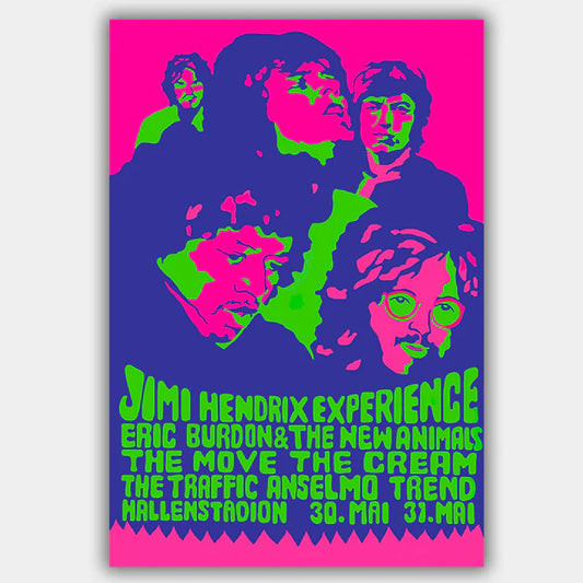 HENDRIX, JIMI with Cream & Animals (1968) - Concert Poster - 13 x 19 inches