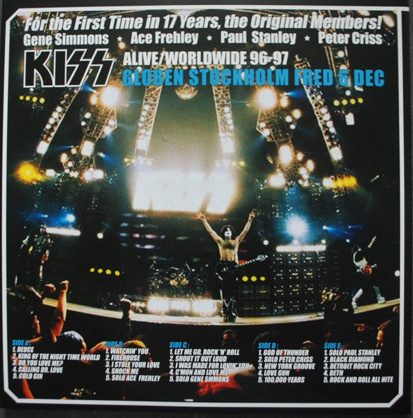 KISS - GLOBEN STOCKHOLM FRED 6 DEC 3 × Vinyl, LP, Album, Limited Edition, Blue, Yellow & White - BOOTLEG (ONLY 300 PRIINTED) - *NM WITH COLOUR PHOTO PAGE INSERT - USED VINYL