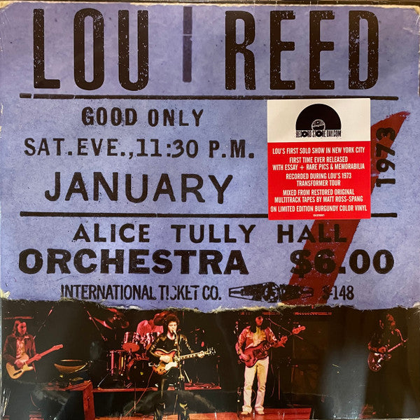 LOU REED - LIVE AT ALICE TULLY  HALL JAN 27TH, 1973 SECOND SHOW - LIMITED EDITION BURGUNDY VINYL   2LP - (NM*) - USED VINYL