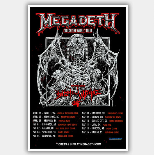 Megadeath with Bullet for my Valentine & Oni (2022) - Concert Poster - 13 x 19 inches