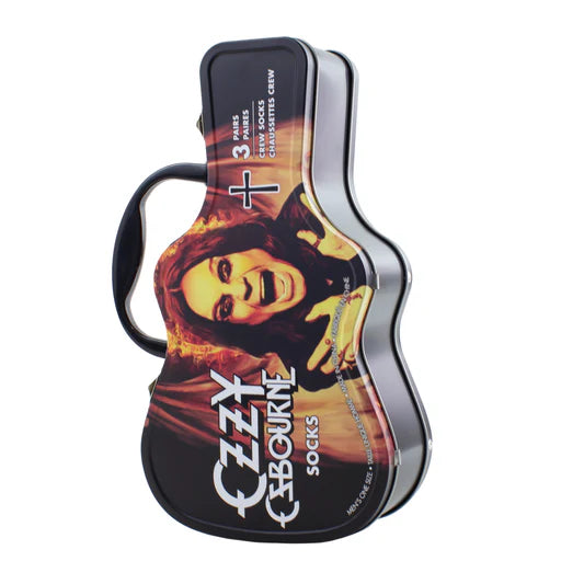 OZZY OSBOURNE - TIN GUITAR W/3 PAIR SOCKS - TIN GUITAR IS 11" X 6" - NEW
