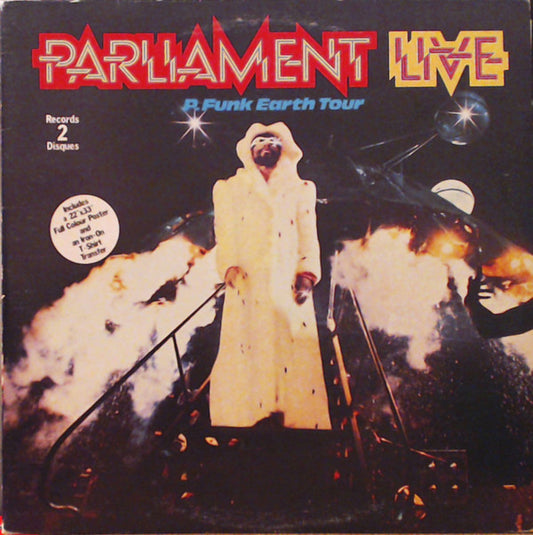 PARLIAMENT LIVE - R FUNK EARTH TOUR - ORIGINAL 1977 PRESSING 2LP INCLUDES ORIGINAL FULL COLOUR POSTER AND ORIGINAL IRON ON TRANSFER IMAGE - UV