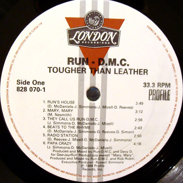 RUN DMC - TOUGHER THAN LEATHER  - ORIGINAL 1988 PRESSING - VERY CLEAN COPY VG++ - USED VINYL