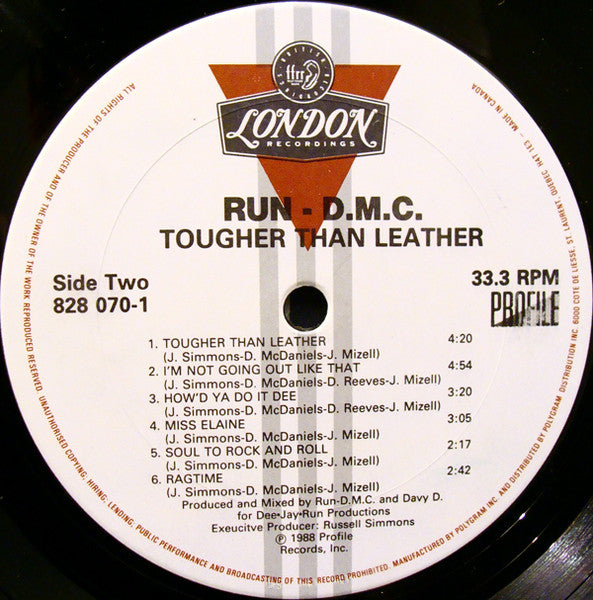 RUN DMC - TOUGHER THAN LEATHER  - ORIGINAL 1988 PRESSING - VERY CLEAN COPY VG++ - USED VINYL
