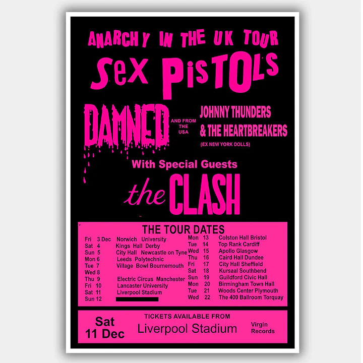 Sex Pistols with The Damned & Johnny Thunders & the Heartbreakers & The Clash (1976) - Concert Poster - 13 x 19 inches