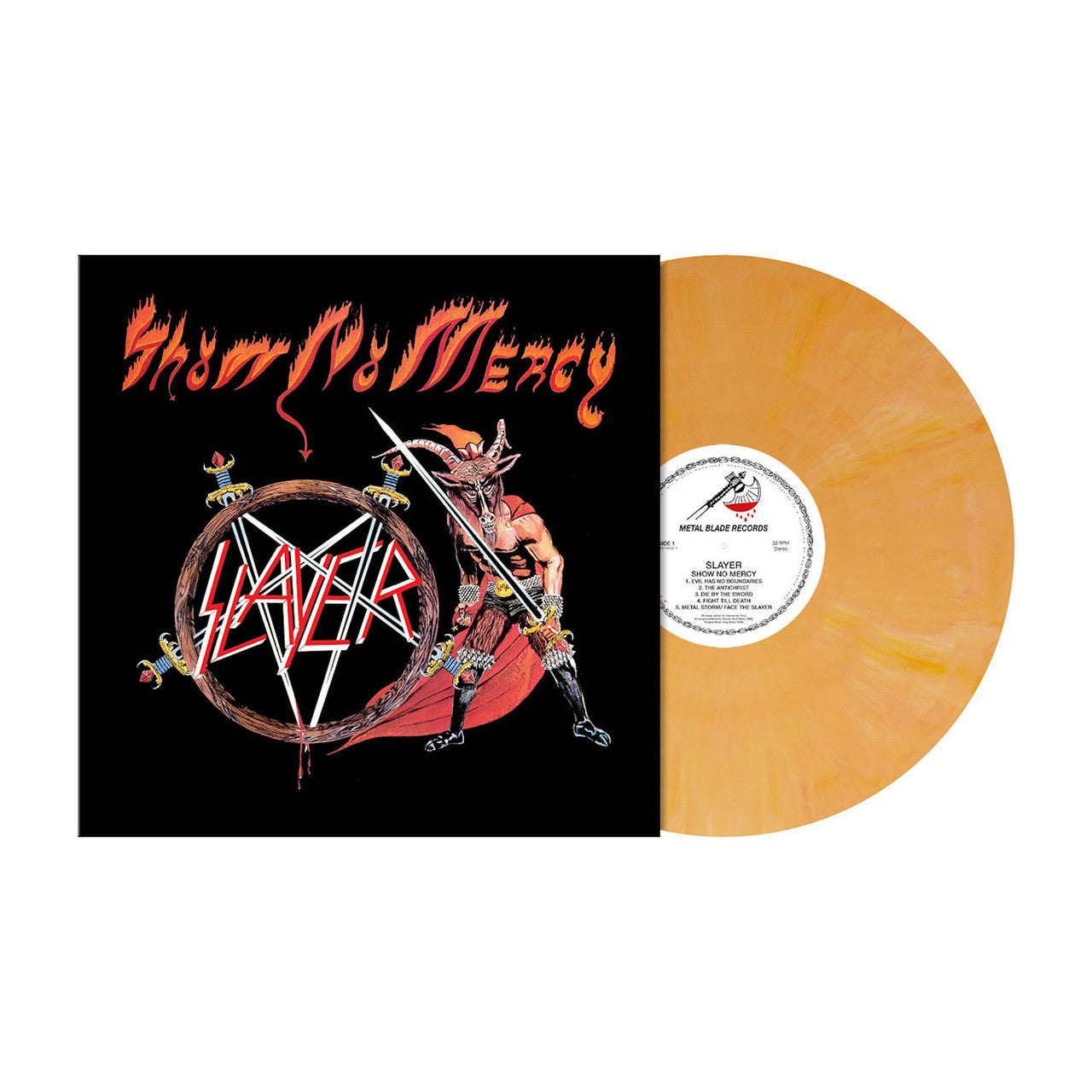 SLAYER - SHOW NO MERCY - ORANGE/FLESH MARBLE VINYL, INCLUDES LARGE POSTER